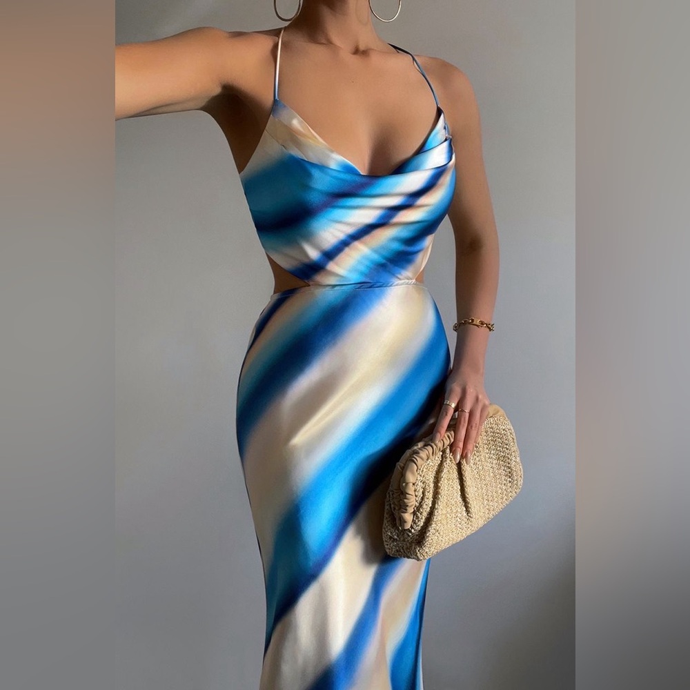 Runaway the Label Santorini Satin Striped Maxi Slip Dress
